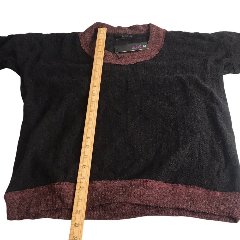 Women's Wool Blend Sweater  Black Maroon Semi Sheer Size Large